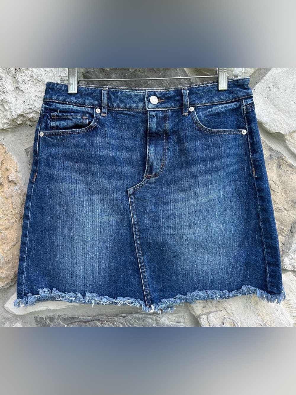 Loft Denim Mini Skirt Size 4 Boho Western Festival Raw Hem Rustic Closet Staple